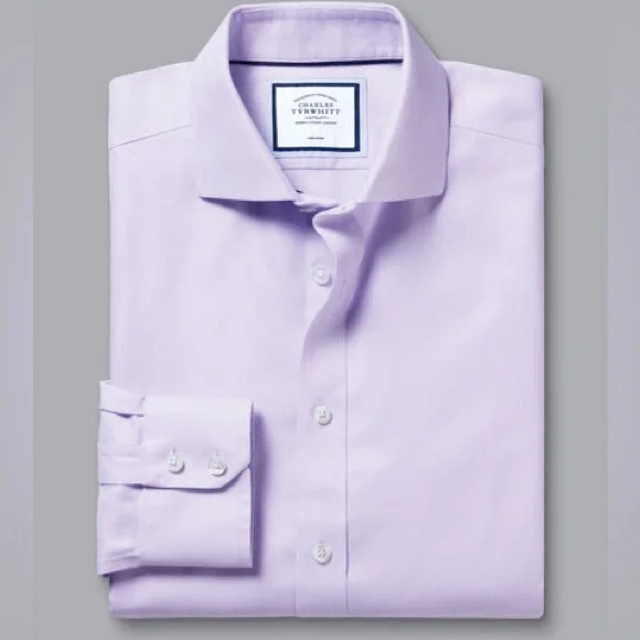 Charles Tyrwhitt Lilac Purple Spread Collar Non-Iron Henley Weave Slim Fit Shirt